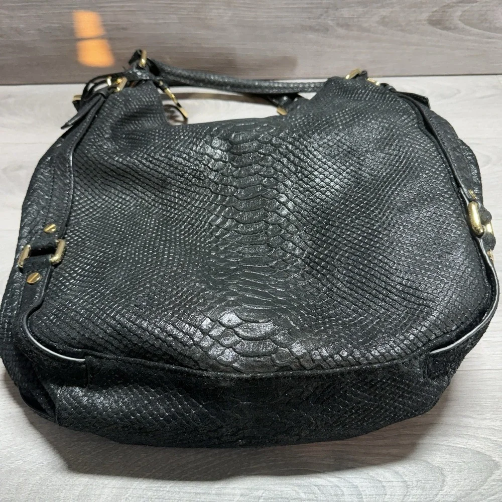 Michael Kors Black Snakeskin Embossed Leather Hobo Shoulder Bag Purse Genuine